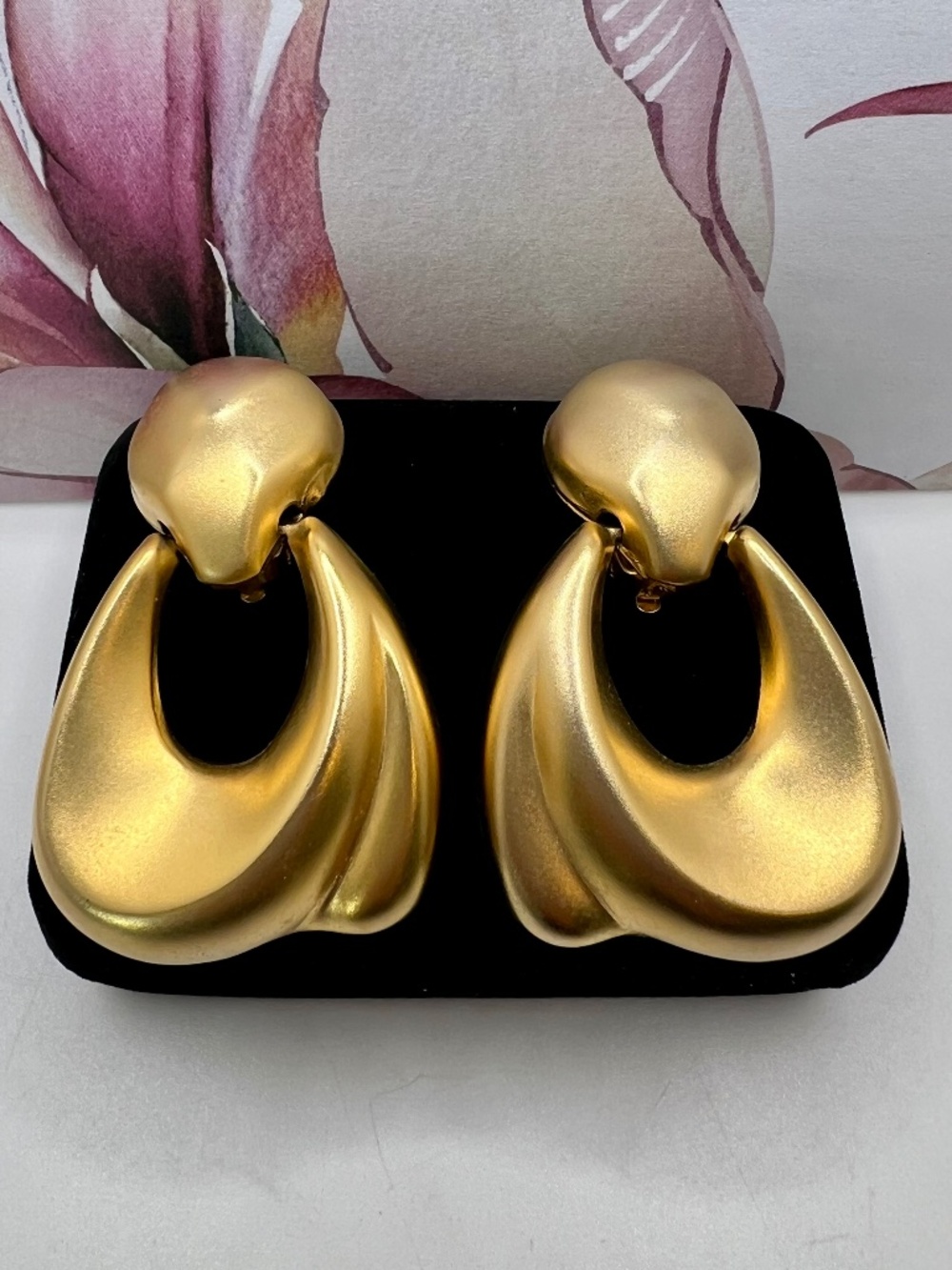 Gold Door Knocker Pageant CLIP Earrings